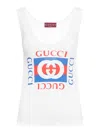 GUCCI RIBBED COTTON TANK TOP WITH GUCCI PRINT