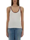 Gucci Women Ribbed Cotton Tank Top With Web In Multi