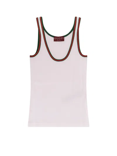 Gucci Ribbed Cotton Tank Top With Web Profile In Pink
