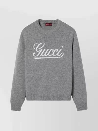Gucci Logo Intarsia Wool Sweater In Grey