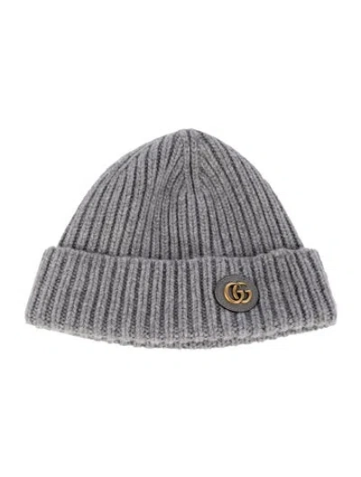 Pre-owned Gucci Ribbed Gg Beanie W/tags In Grey