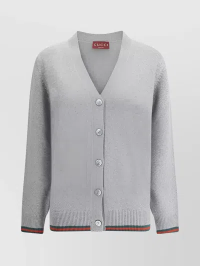 Gucci Wool And Cashmere Cardigan With Web Detail In Gray