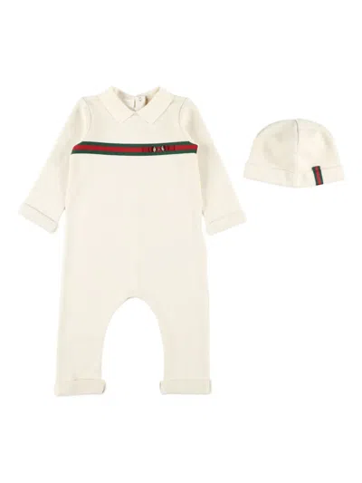 Gucci Babies' Ribbed Horsebit Jumpsuit Set In Neutral