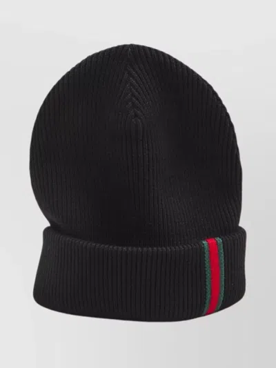 GUCCI RIBBED KNIT BEANIE FEATURING WEB MOTIF