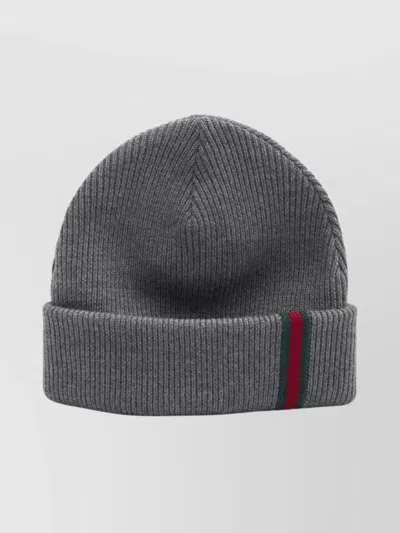 GUCCI RIBBED KNIT BEANIE WEB MOTIF