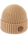 Gucci Womens Camel Double G Ribbed Wool-blend Knitted Beanie Hat In Brown