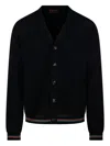 Gucci Men Knit Cotton Ajour Cardigan With Web Tape In Black