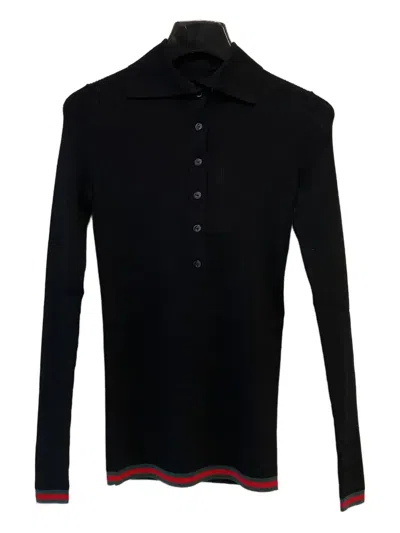 Gucci Ribbed-knit Buttoned Polo Shirt In Black