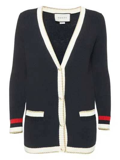 Pre-owned Gucci Ribbed-knit Cardigan In Blue