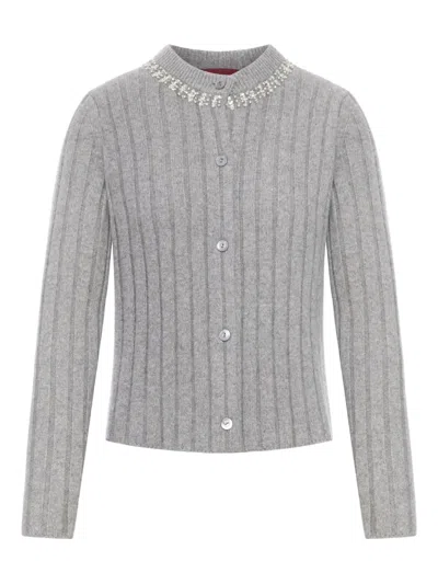 Gucci Women Wool Cardigan With Jewel Details In Gray