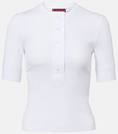 Gucci Ribbed-knit Cotton Polo Shirt In White