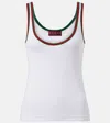 Gucci White Ribbed Top With Web Detail On The Edges In Cotton Woman In White