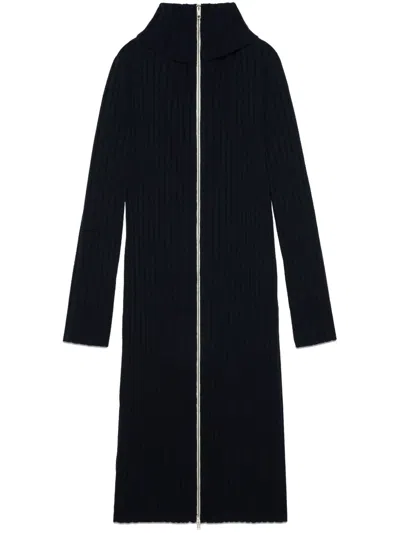 Gucci Zip-up Ribbed-knit Dress In Blue