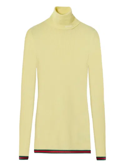 Gucci Ribbed-knit Turtleneck Top In Yellow