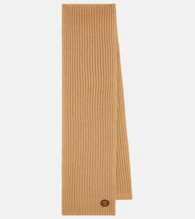 Gucci Ribbed-knit Wool And Cashmere Scarf In Neutral