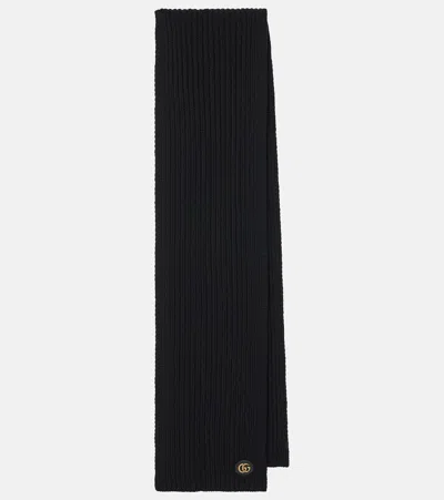 Gucci Ribbed-knit Wool And Cashmere Scarf In Black