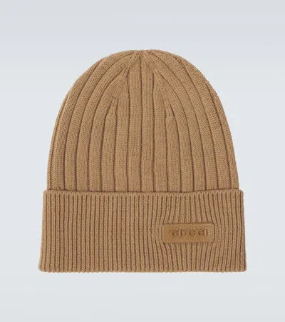 Gucci Logo Wool Beanie In Brown
