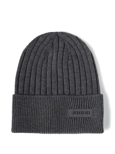 Gucci Ribbed-knit Wool Beanie Hat In Gray