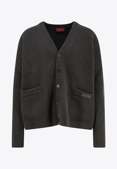 GUCCI RIBBED KNIT WOOL CARDIGAN