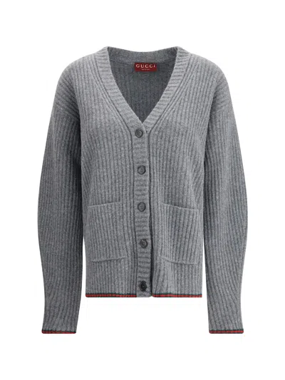 Gucci Womens Dusty Dark Grey Mc Oversized Rib Wool Knitted Cardigan Xs In Gray