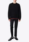 Gucci Long-sleeve Black Crewneck Sweater With Ribbed Details In Black