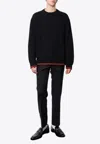 Gucci Long-sleeve Black Crewneck Sweater With Ribbed Details In Black