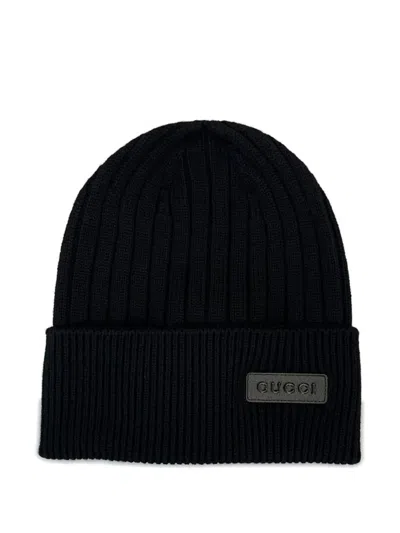Gucci Ribbed Logo-plaque Hat In Black