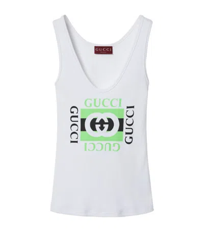 Gucci Ribbed Logo Tank Top In White