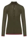 Gucci Womens Ribbed Long-sleeves Cashmere And Silk Polo Shirt Forest Green Mc In Green