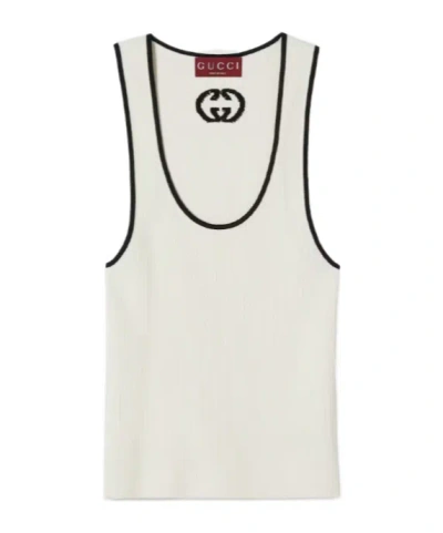Gucci Ribbed Tank Top With Intarsia In Neutral