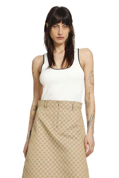 Gucci Ribbed Tank Top With Intarsia In White