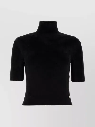Gucci Ribbed Texture Cropped Turtleneck Top In Black