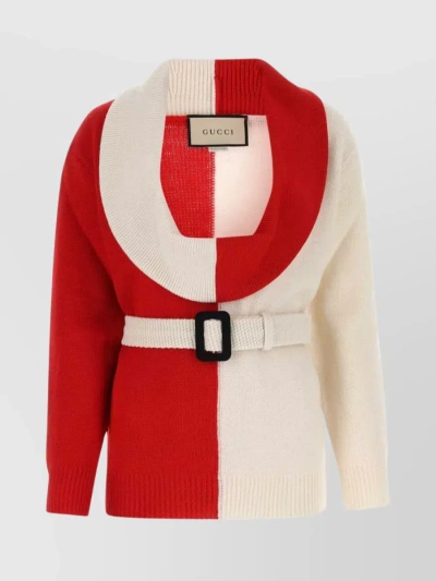 Gucci Ribbed Trim Dual-tone Knit Sweater In Burgundy