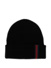 Gucci L Beanie Hat With Web Detail In Black