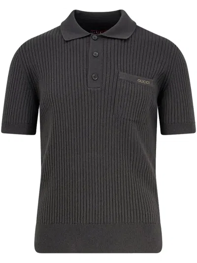 Gucci Men Dark Grey Wool Blend Polo Shirt In Gray