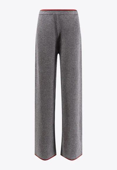 Gucci Womens Dusty Dark Grey Mc Ribbed Straight-leg Wool Knit Trousers In Gray