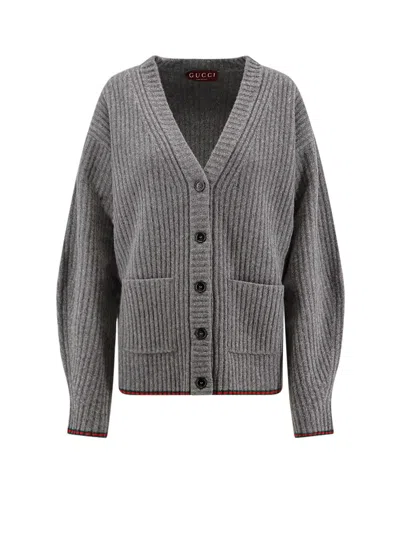Gucci Womens Dusty Dark Grey Mc Oversized Rib Wool Knitted Cardigan Xs In Gray