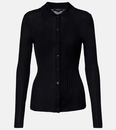Gucci Ribbed-knit Cardigan In Black