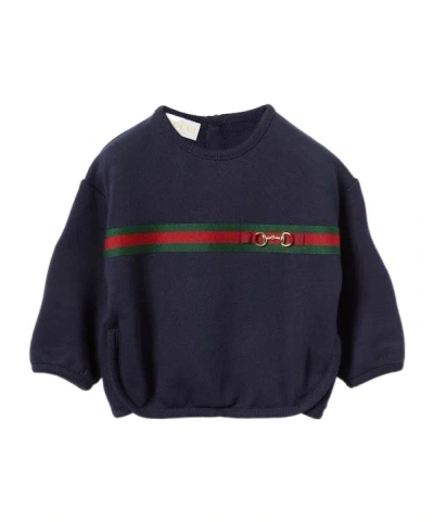 Gucci Kids Web Stripe Crewneck Sweatshirt In Blue
