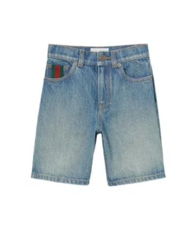Gucci Ribbon Denim Shorts In Blue