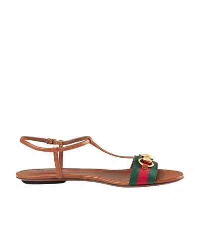 Gucci Ribbon Details Flat-soled Sandals In Brown