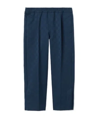 Gucci Ribbon Gg Cotton Pants In Blue