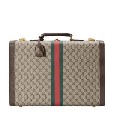 Gucci Ribbon Gg Medium Luggage Case In Brown