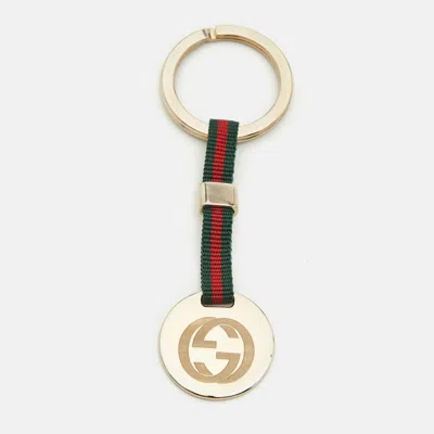 Pre-owned Gucci Ribbon Gold Tone Key Ring