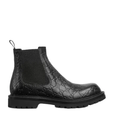 Gucci Ribbon Leather Boots In Gray