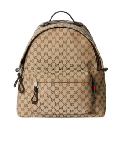 Gucci Medium Gg Backpack With Web In Nude