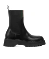 Gucci Thea Webbing-trimmed Glossed-leather Chelsea Boots In Black