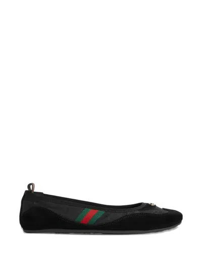 Gucci Ribbon Striped Ballet Flats In Animal Print