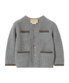 Gucci Ribbon Trimmed Wool Knitted Cardigan In Gray