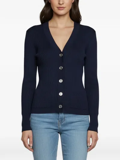 Pre-owned Gucci Rib-knit V-neck Cardigan In Blue